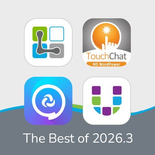 Four AAC app icons, including TouchChat, above the words “The Best of 2026.3.”