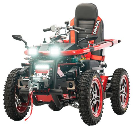 Bright red TerrainHopper all-terrain four-wheel mobility vehicle with knobby tires, a high-back seat, and handlebar controls.